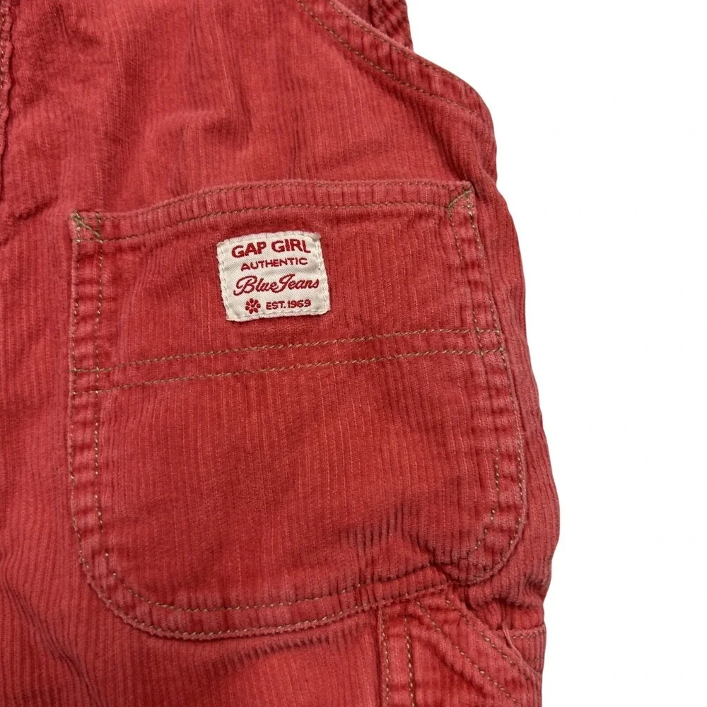 Gap Girl 2XS (4-5Y) Red Bib Overalls Vintage VTG Corduroy Fall Preppy